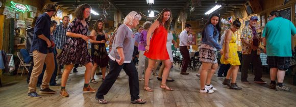 Fall 2017 students follow along as they learn Cajun dancing at a dance hall in Houma, La.